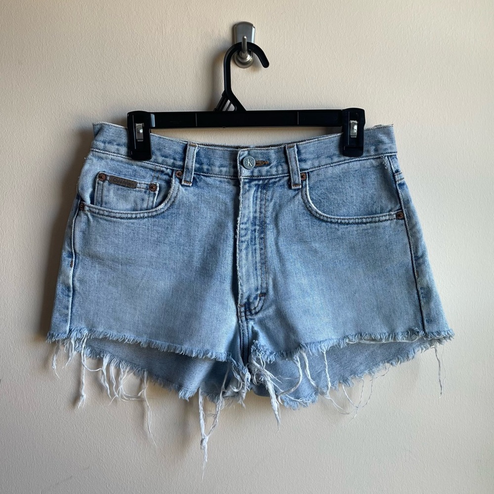 Calvin Klein Jeans Light Blue Distressed Denim Shorts